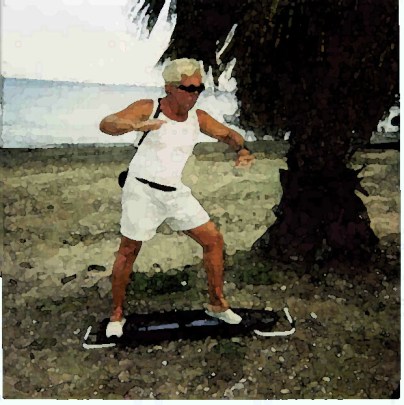 Well-stoked Terry on his board.